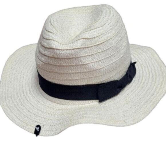 White Black Bow Beach Hat Wide Rim Sun Hat Vacation Holiday Straw Hat - Picture 5 of 7